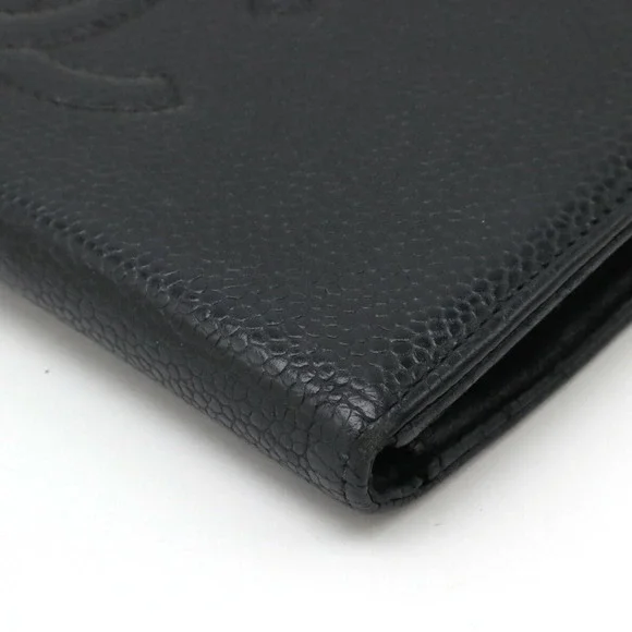 CHANEL Black Caviar Leather Logo Wallet